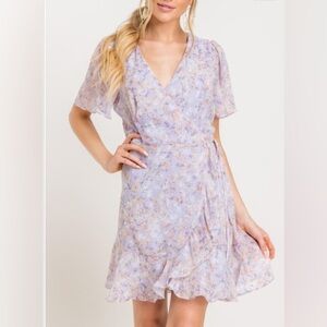 Lush Floral Midi Dress in Soft Purple
